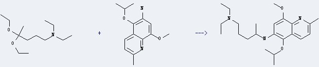the 4,4-Diethoxy-1-(diethylamino)pentane could react with 5-isopropoxy-8-methoxy-2-methyl-quinolin-6-ylamine to obtain the N1,N1-diethyl-N4-(5-isopropoxy-8-methoxy-2-methyl-quinolin-6-yl)-pentane-1,4-diamine